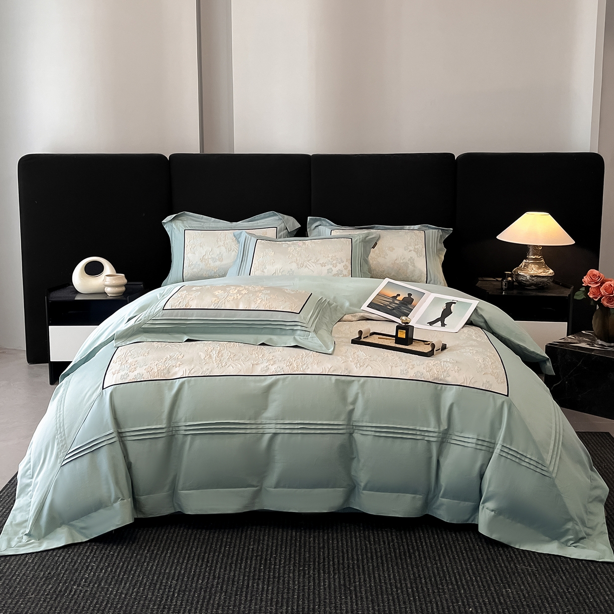 91家纺网 家纺一手货源 找家纺 （总）置顶家纺 2025新款洛神系列亲肤提花拼角压框四件套