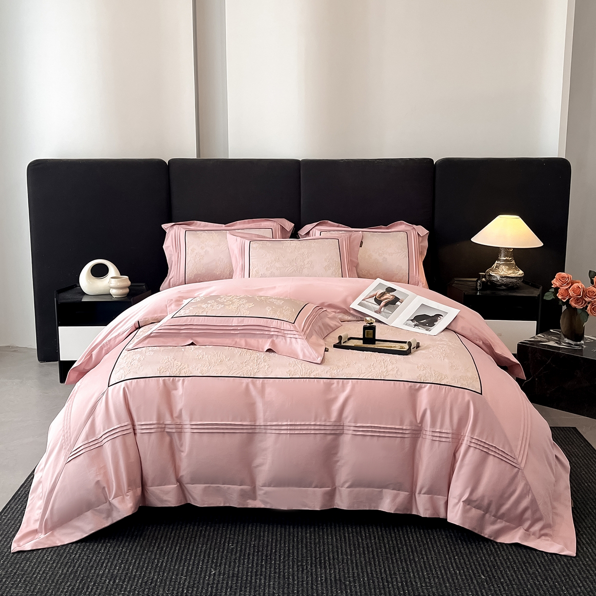 置顶家纺 2025新款洛神系列亲肤提花拼角压框四件套 洛神-豆沙紫