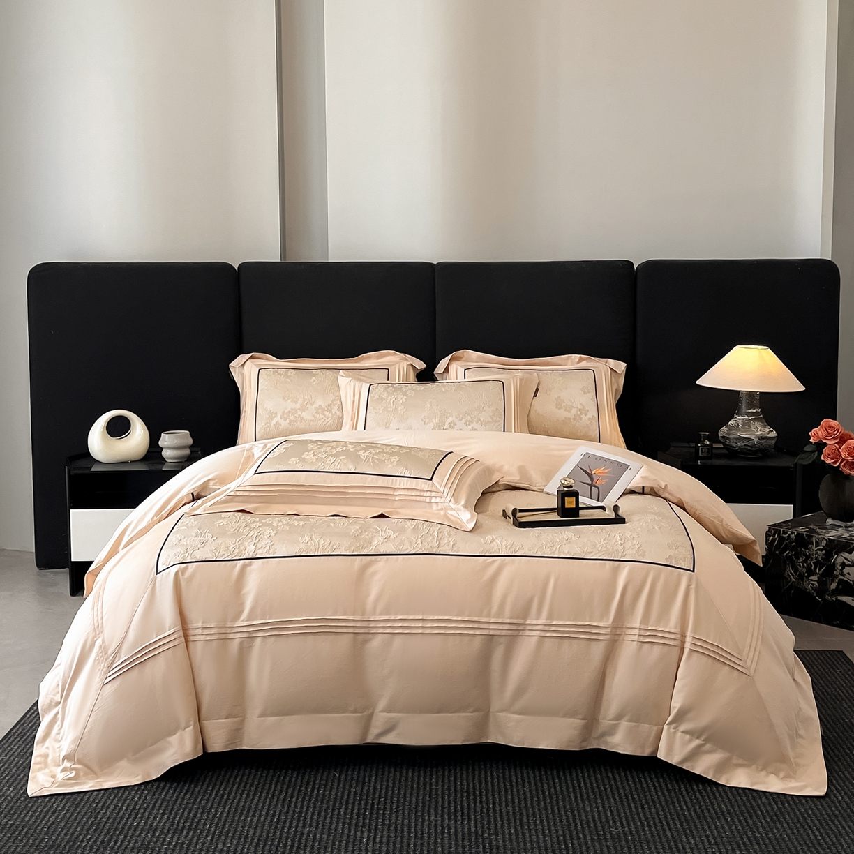 置顶家纺 2025新款洛神系列亲肤提花拼角压框四件套 洛神-浅香槟