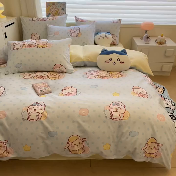 91家纺网 家纺一手货源 找家纺 暮思家居 2026新款正版授权吉伊卡哇全棉纯棉四件套 波点吉伊卡哇