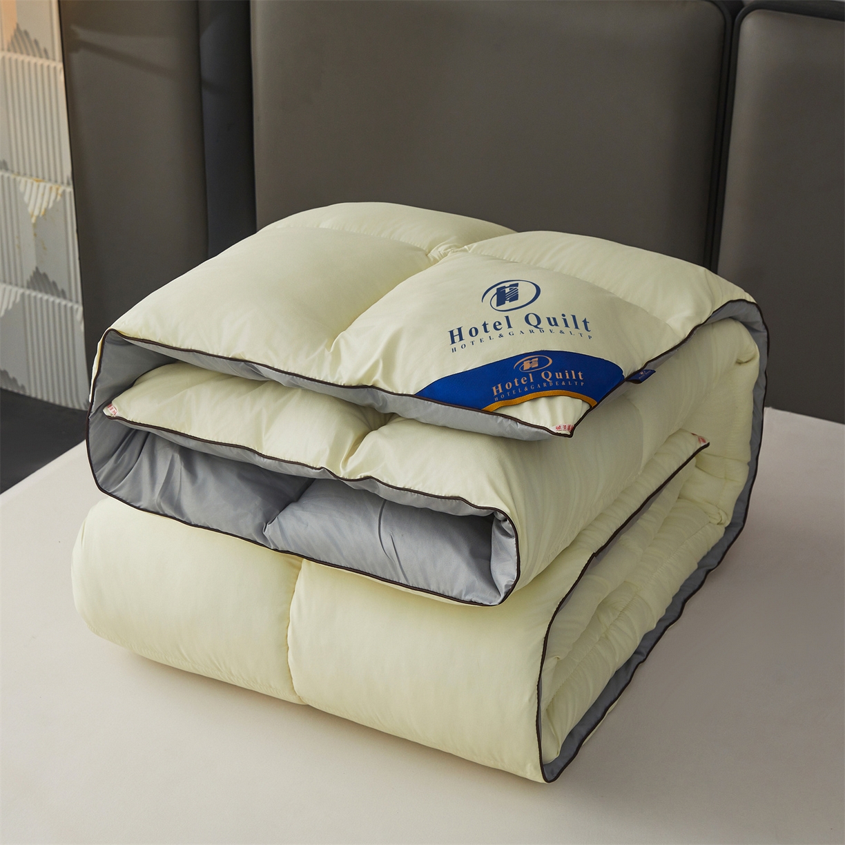 雅颂缘 2026新款爆款酒店同款羽丝绒被子加厚冬被羽丝绒被芯 米黄灰