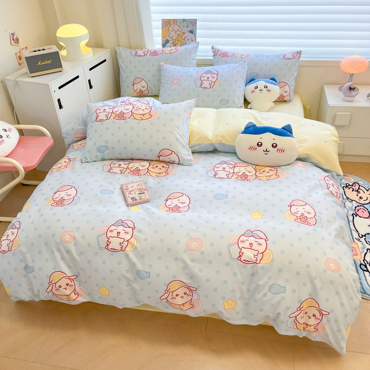 91家纺网 家纺一手货源 找家纺 暮思家居 2026新款正版授权吉伊卡哇全棉纯棉四件套 波点吉伊卡哇