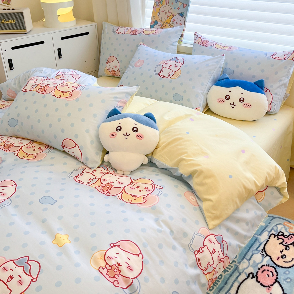 91家纺网 家纺一手货源 找家纺 暮思家居 2026新款正版授权吉伊卡哇全棉纯棉四件套 波点吉伊卡哇