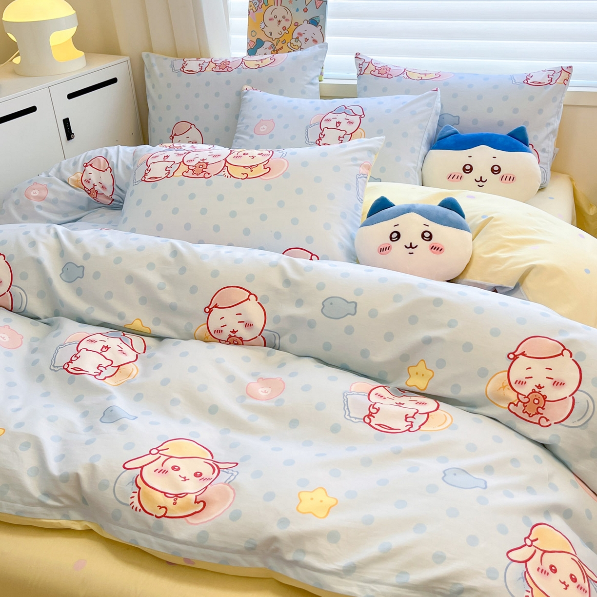 91家纺网 家纺一手货源 找家纺 暮思家居 2026新款正版授权吉伊卡哇全棉纯棉四件套 波点吉伊卡哇