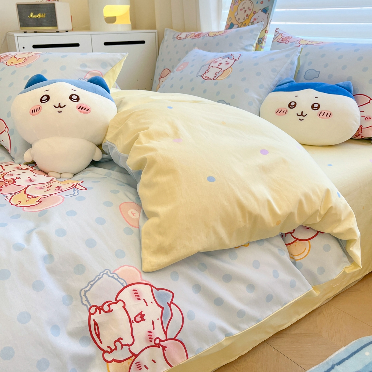 91家纺网 家纺一手货源 找家纺 暮思家居 2026新款正版授权吉伊卡哇全棉纯棉四件套 波点吉伊卡哇