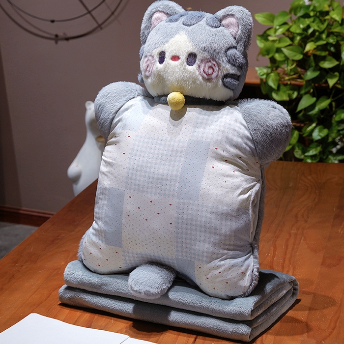 91家纺网 家纺一手货源 找家纺 仟亿莱 2025新款抱抱猫豆袋三用玩偶抱枕 三用灰猫