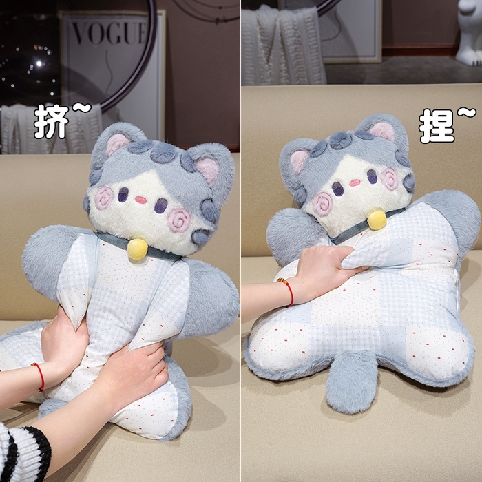 91家纺网 家纺一手货源 找家纺 仟亿莱 2025新款抱抱猫豆袋三用玩偶抱枕 三用奶咖猫