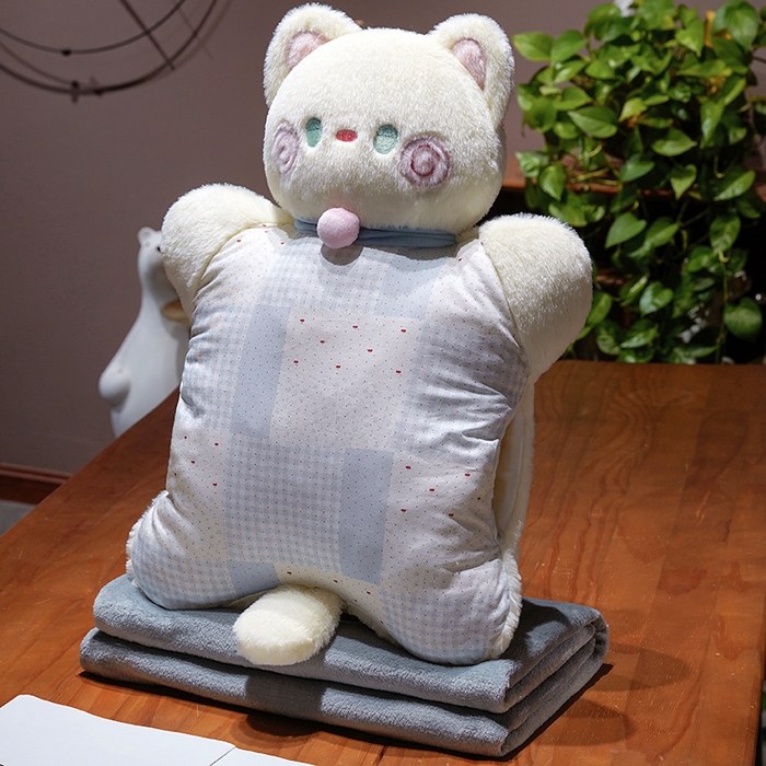 仟亿莱 2025新款抱抱猫豆袋三用玩偶抱枕 三用白猫