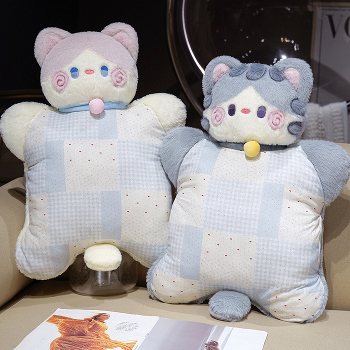 91家纺网 家纺一手货源 找家纺 仟亿莱 2025新款抱抱猫豆袋三用玩偶抱枕 三用灰猫