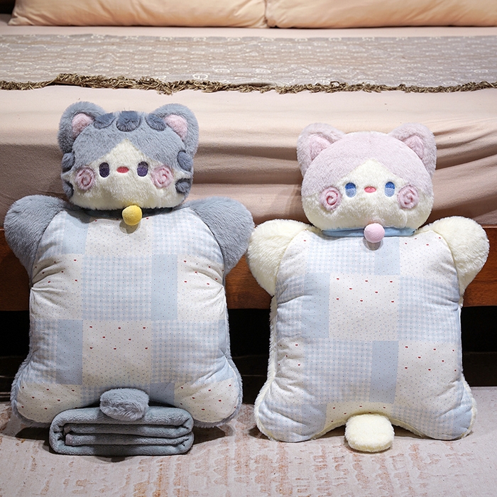 91家纺网 家纺一手货源 找家纺 仟亿莱 2025新款抱抱猫豆袋三用玩偶抱枕 三用灰猫