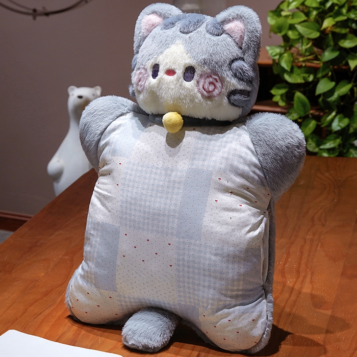 91家纺网 家纺一手货源 找家纺 仟亿莱 2025新款抱抱猫豆袋三用玩偶抱枕 三用灰猫