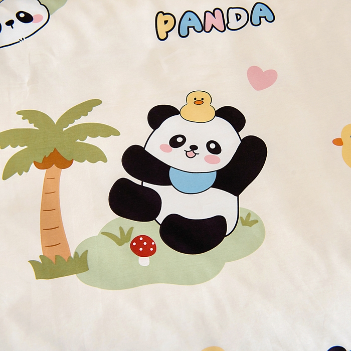 91家纺网 家纺一手货源 找家纺 芭伯妮 2026新款全棉AB版幼儿园三件套宝宝午睡被子六件套儿童被套多件套（第一批） 熊猫鸭鸭乐-绿