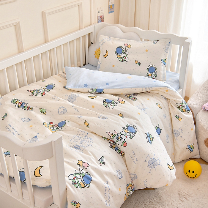 91家纺网 家纺一手货源 找家纺 芭伯妮 2026新款全棉AB版幼儿园三件套宝宝午睡被子六件套儿童被套多件套（第一批） 星际仔仔