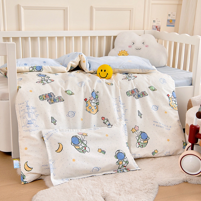 91家纺网 家纺一手货源 找家纺 芭伯妮 2026新款全棉AB版幼儿园三件套宝宝午睡被子六件套儿童被套多件套（第一批） 星际仔仔