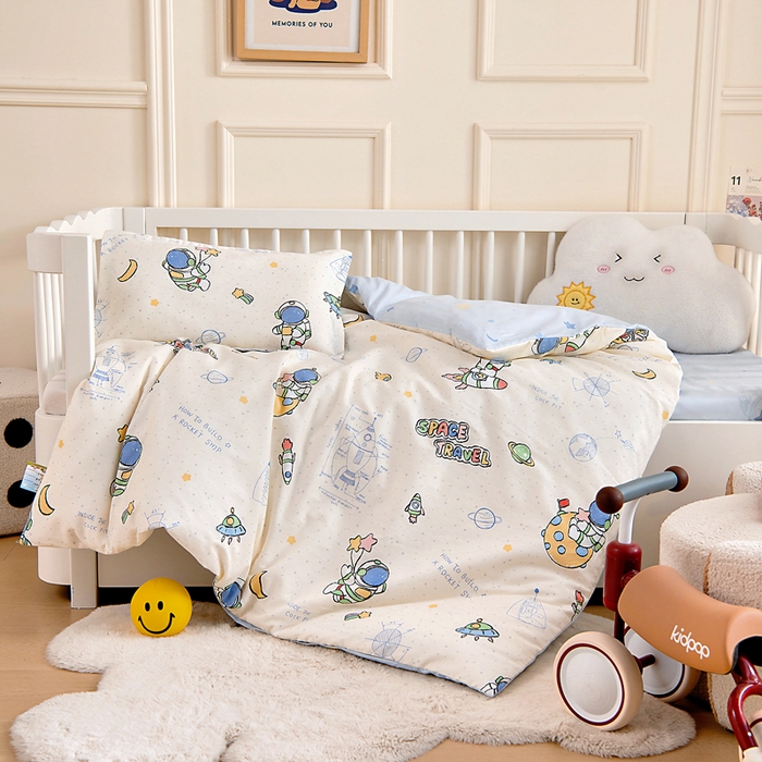 91家纺网 家纺一手货源 找家纺 芭伯妮 2026新款全棉AB版幼儿园三件套宝宝午睡被子六件套儿童被套多件套（第一批） 星际仔仔