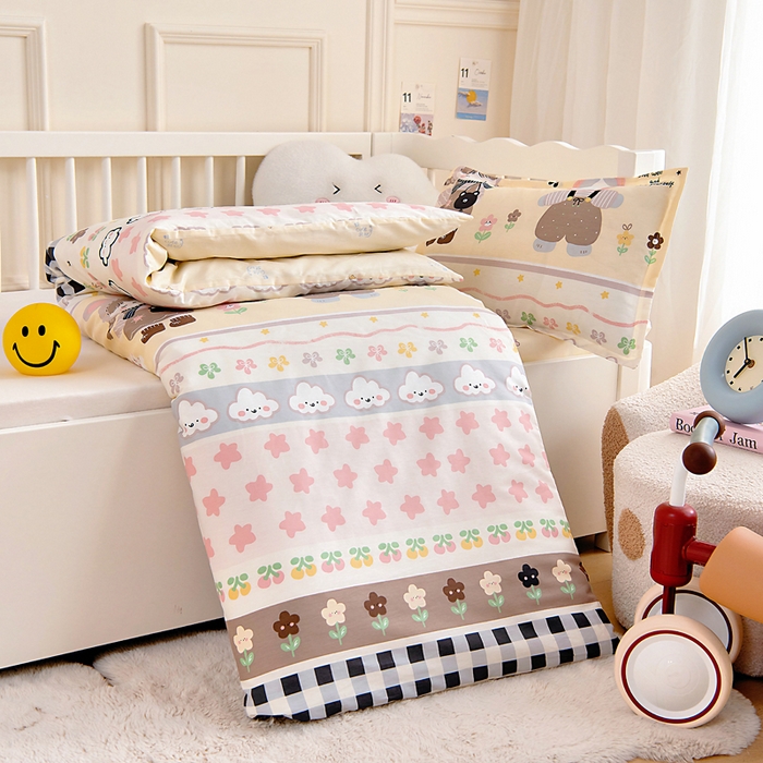 91家纺网 家纺一手货源 找家纺 芭伯妮 2026新款全棉AB版幼儿园三件套宝宝午睡被子六件套儿童被套多件套（第一批） 甜妹日记