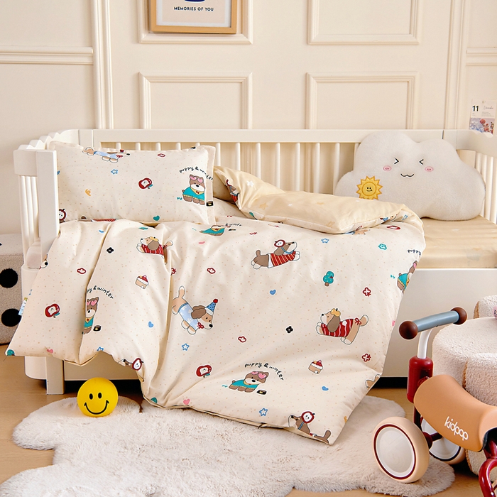 91家纺网 家纺一手货源 找家纺 芭伯妮 2026新款全棉AB版幼儿园三件套宝宝午睡被子六件套儿童被套多件套（第一批） 旺星卧室