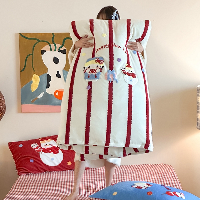 桃子家居 2025新款A类毛巾绣立体数码印花可爱卡通圣诞印加绣加厚牛奶绒系列四件套 绒印加绣-福运猫咪