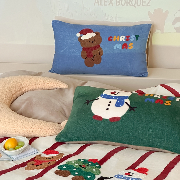 91家纺网 家纺一手货源 找家纺 桃子家居 2025新款A类毛巾绣立体数码印花可爱卡通圣诞印加绣加厚牛奶绒系列四件套 绒印加绣-条纹圣诞快乐