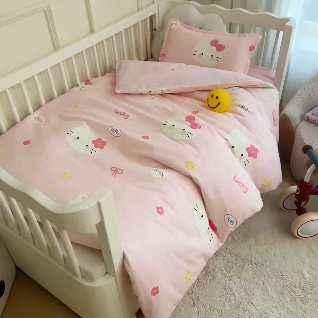 91家纺网 家纺一手货源 找家纺 芭伯妮 2026新款全棉AB版幼儿园三件套宝宝午睡被子六件套儿童被套多件套（第一批） 凯蒂甜梦