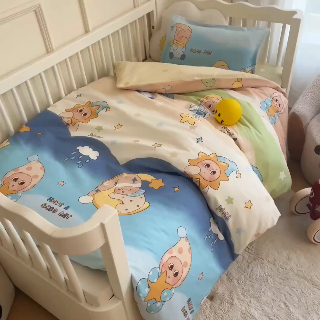 91家纺网 家纺一手货源 找家纺 芭伯妮 2026新款全棉AB版幼儿园三件套宝宝午睡被子六件套儿童被套多件套（第一批） 星梦童话