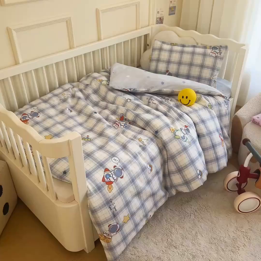 91家纺网 家纺一手货源 找家纺 芭伯妮 2026新款全棉AB版幼儿园三件套宝宝午睡被子六件套儿童被套多件套（第一批） 宇航星梦