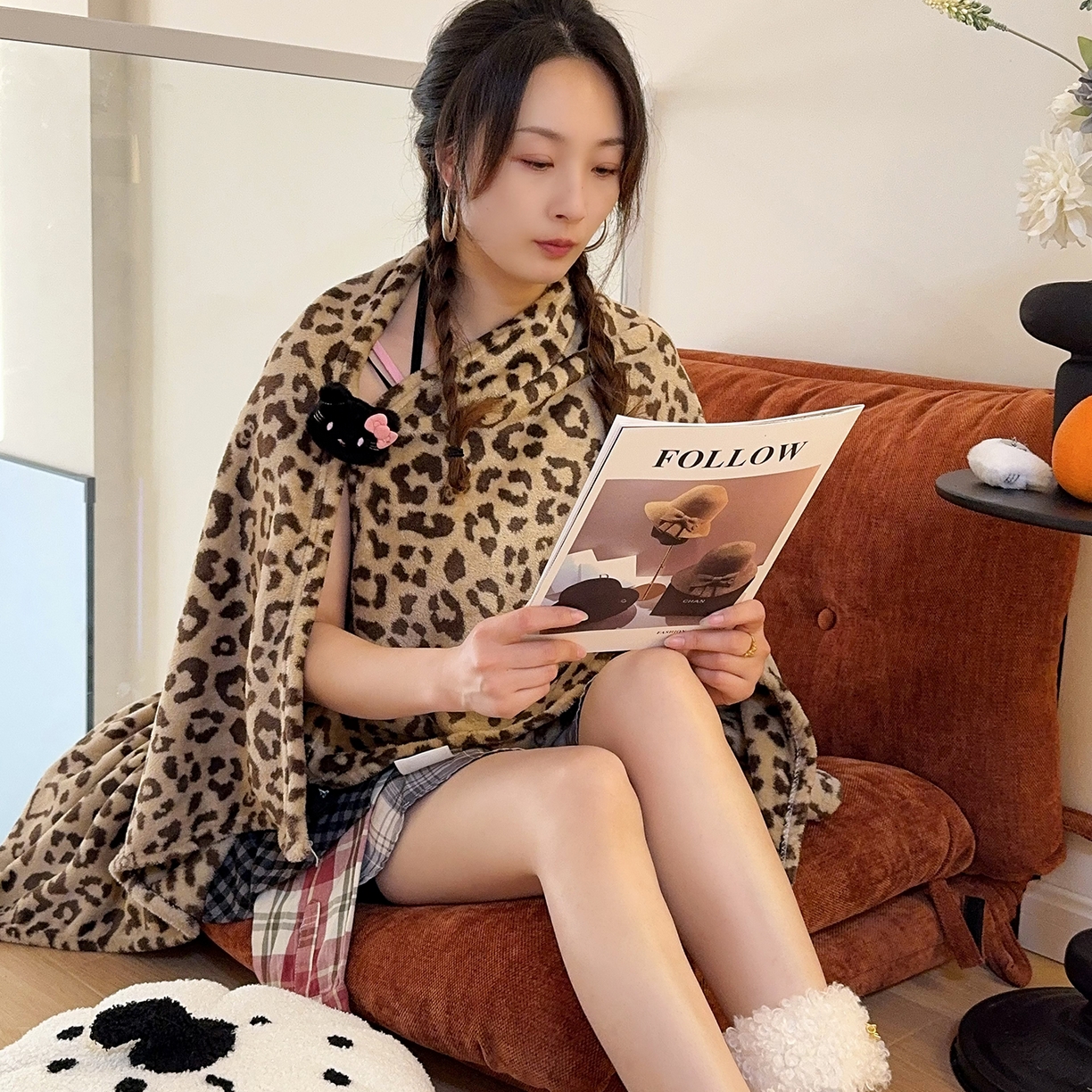 91家纺网 家纺一手货源 找家纺 兜米家居 2026新款四季款豹纹披肩毯毛毯法兰绒毯子 豹纹咖