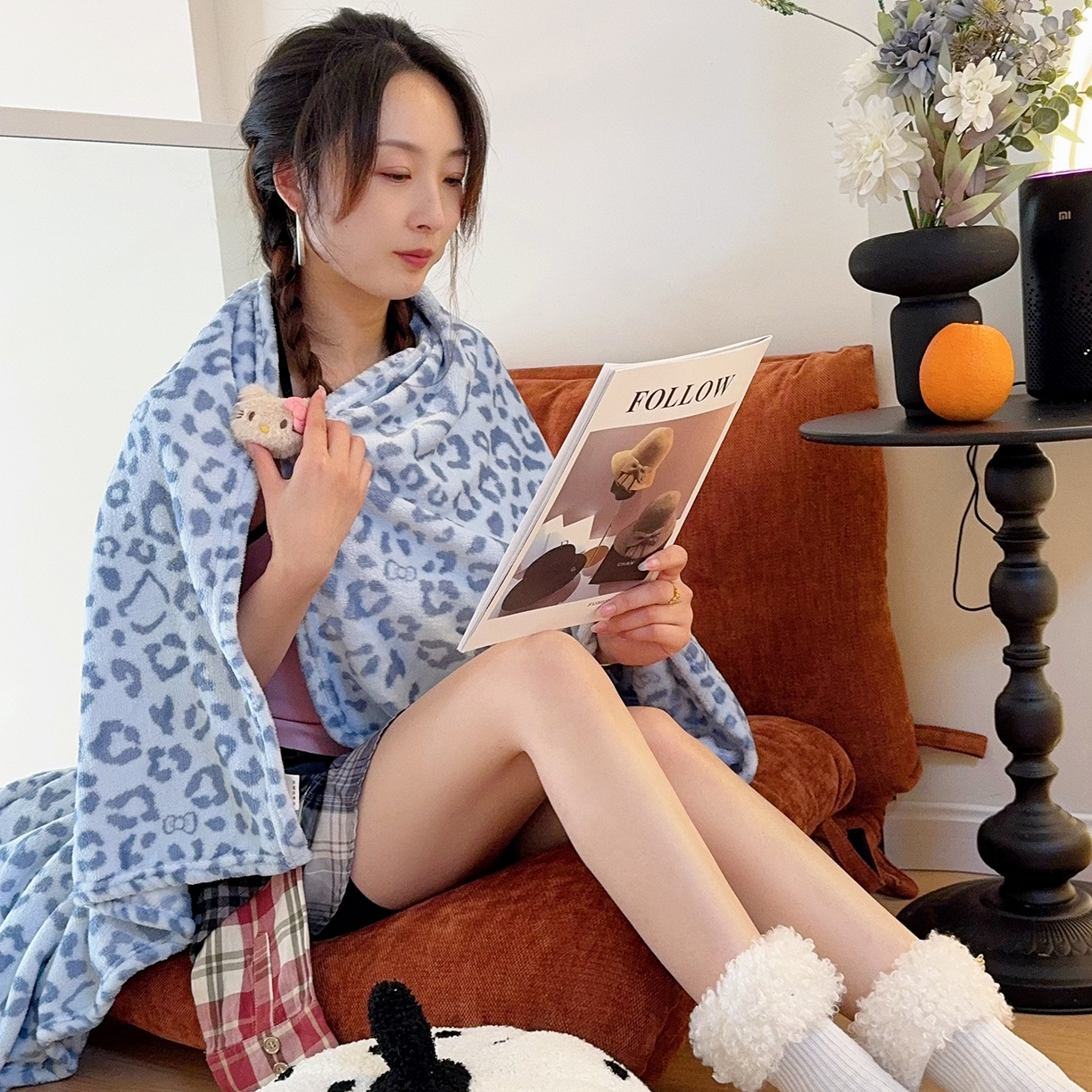 91家纺网 家纺一手货源 找家纺 兜米家居 2026新款四季款豹纹披肩毯毛毯法兰绒毯子 豹纹蓝