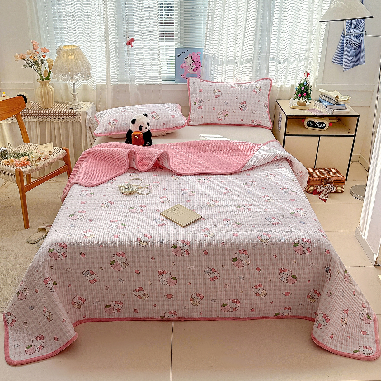 恒尚居 2026新款A双层纱B牛奶绒床盖双面两用夹棉床单学生床垫床褥子系列二 KT猫【A双层纱-B牛奶绒】