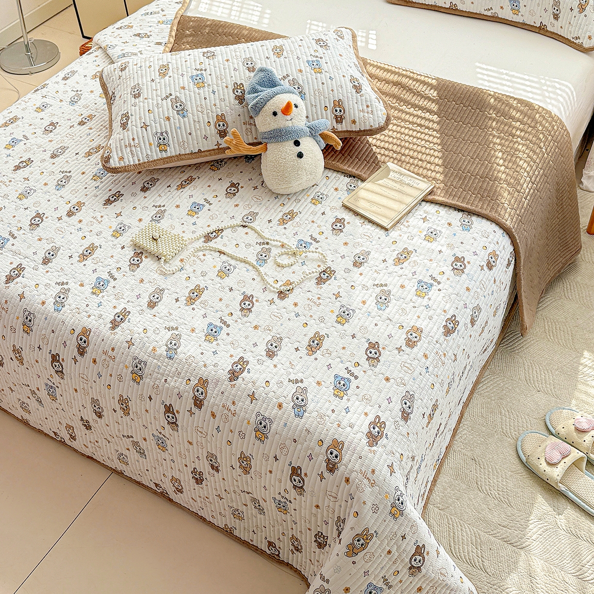 91家纺网 家纺一手货源 找家纺 恒尚居 2026新款A双层纱B牛奶绒床盖双面两用夹棉床单学生床垫床褥子系列二 拉布布【A双层纱-B牛奶绒】