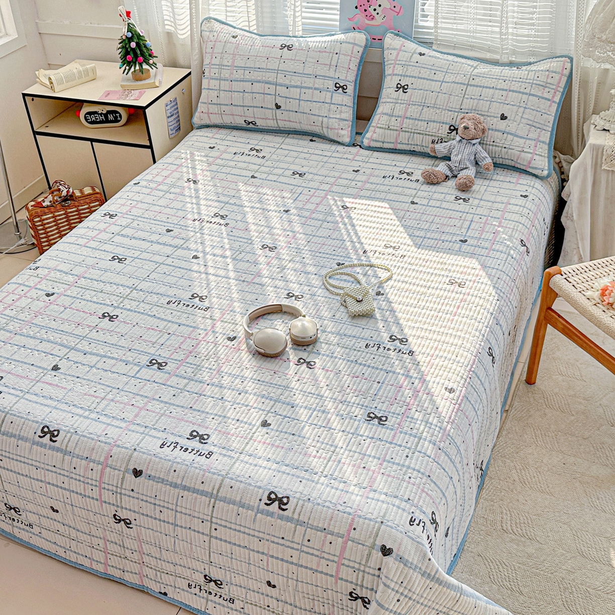 91家纺网 家纺一手货源 找家纺 恒尚居 2026新款A双层纱B牛奶绒床盖双面两用夹棉床单学生床垫床褥子系列二 蓝调【A双层纱-B牛奶绒】