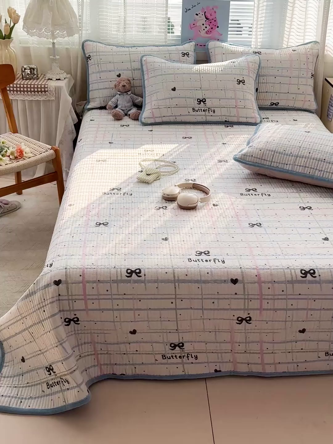 91家纺网 家纺一手货源 找家纺 恒尚居 2026新款A双层纱B牛奶绒床盖双面两用夹棉床单学生床垫床褥子系列二 蓝调【A双层纱-B牛奶绒】