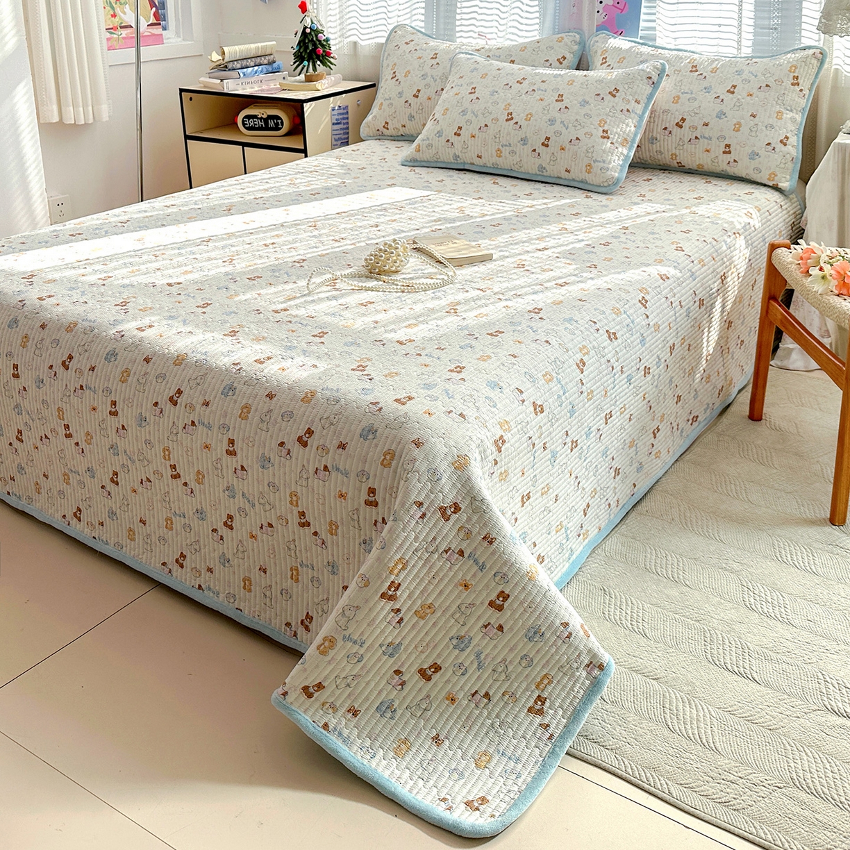 91家纺网 家纺一手货源 找家纺 恒尚居 2026新款A双层纱B牛奶绒床盖双面两用夹棉床单学生床垫床褥子系列二 萌宠乐园【A双层纱-B牛奶绒】