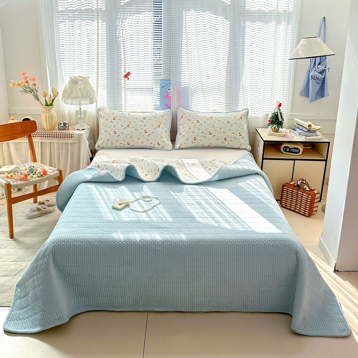 91家纺网 家纺一手货源 找家纺 恒尚居 2026新款A双层纱B牛奶绒床盖双面两用夹棉床单学生床垫床褥子系列二 萌宠乐园【A双层纱-B牛奶绒】