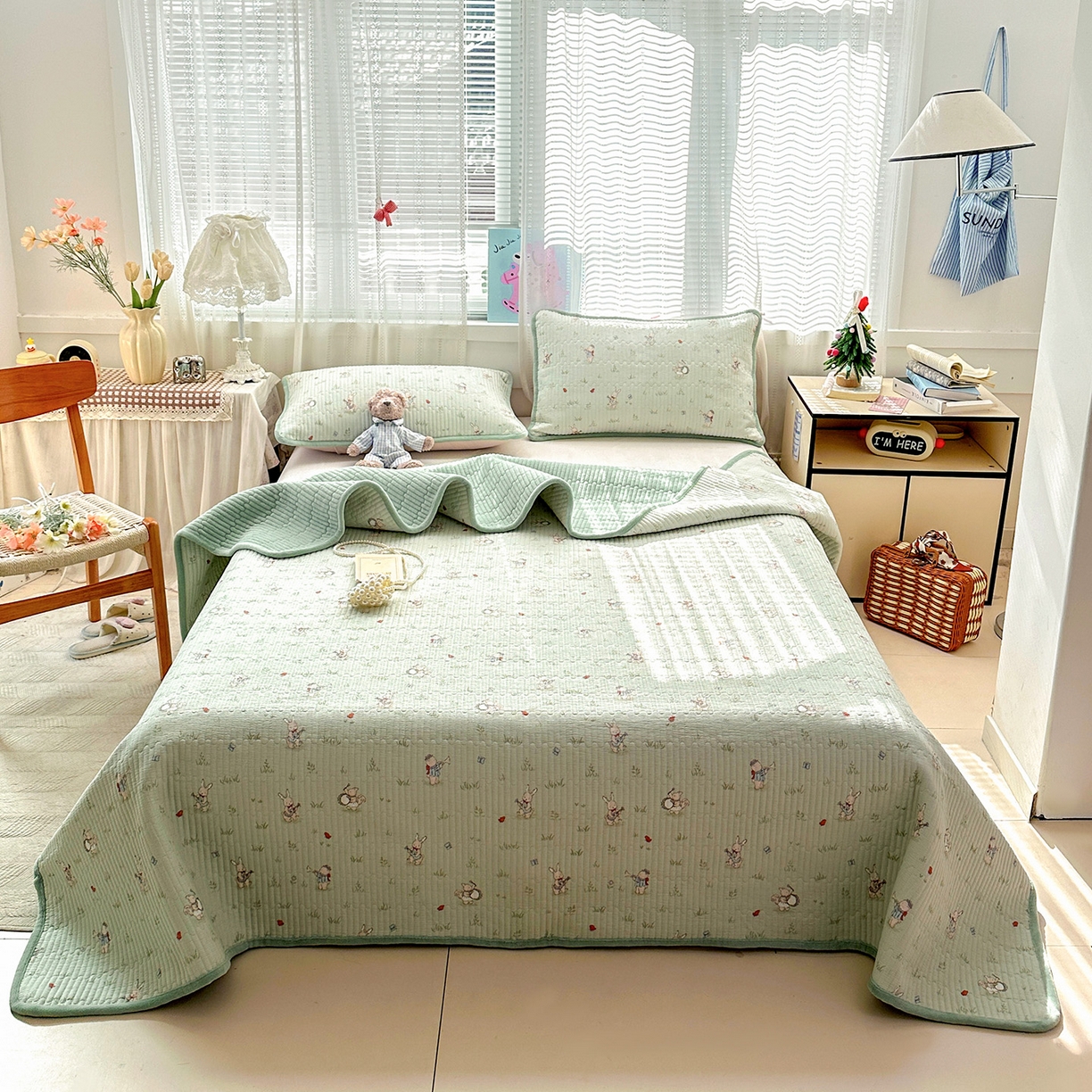 恒尚居 2026新款A双层纱B牛奶绒床盖双面两用夹棉床单学生床垫床褥子系列二 兔子乐队【A双层纱-B牛奶绒】