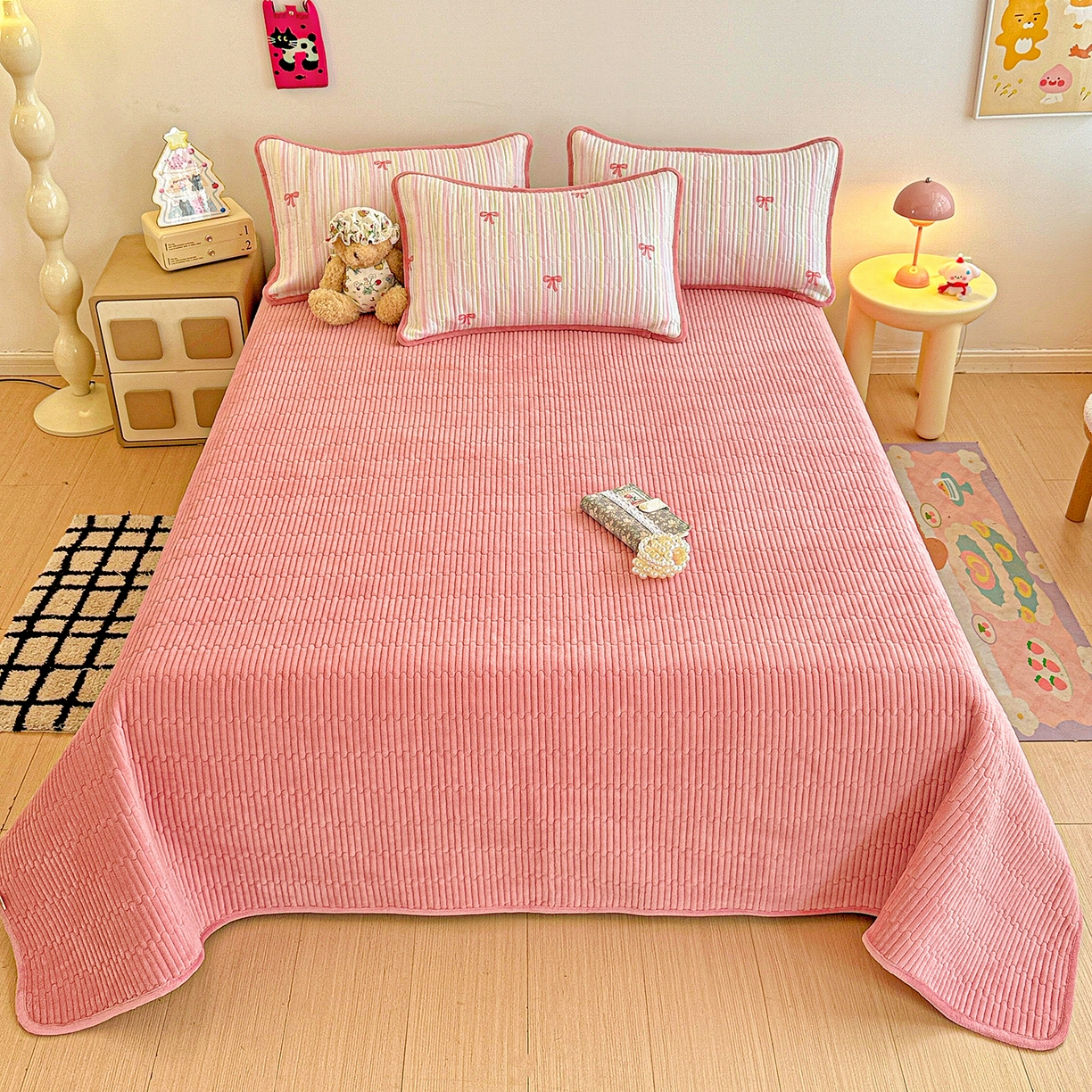 91家纺网 家纺一手货源 找家纺 恒尚居 2026新款A双层纱B牛奶绒床盖双面两用夹棉床单学生床垫床褥子系列二 完美日记【A双层纱-B牛奶绒】