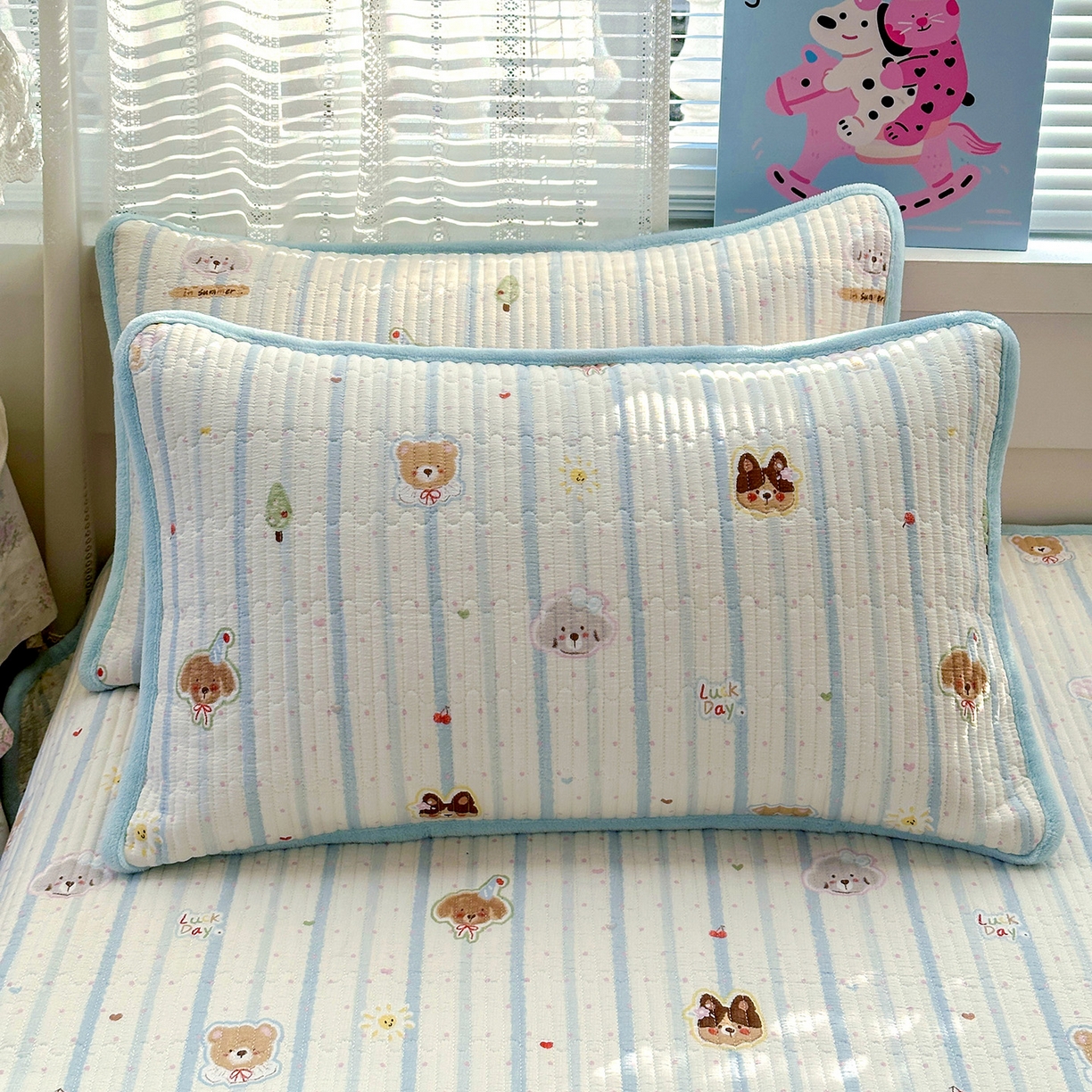 91家纺网 家纺一手货源 找家纺 恒尚居 2026新款A双层纱B牛奶绒床盖双面两用夹棉床单学生床垫床褥子系列二 汪汪队【A双层纱-B牛奶绒】