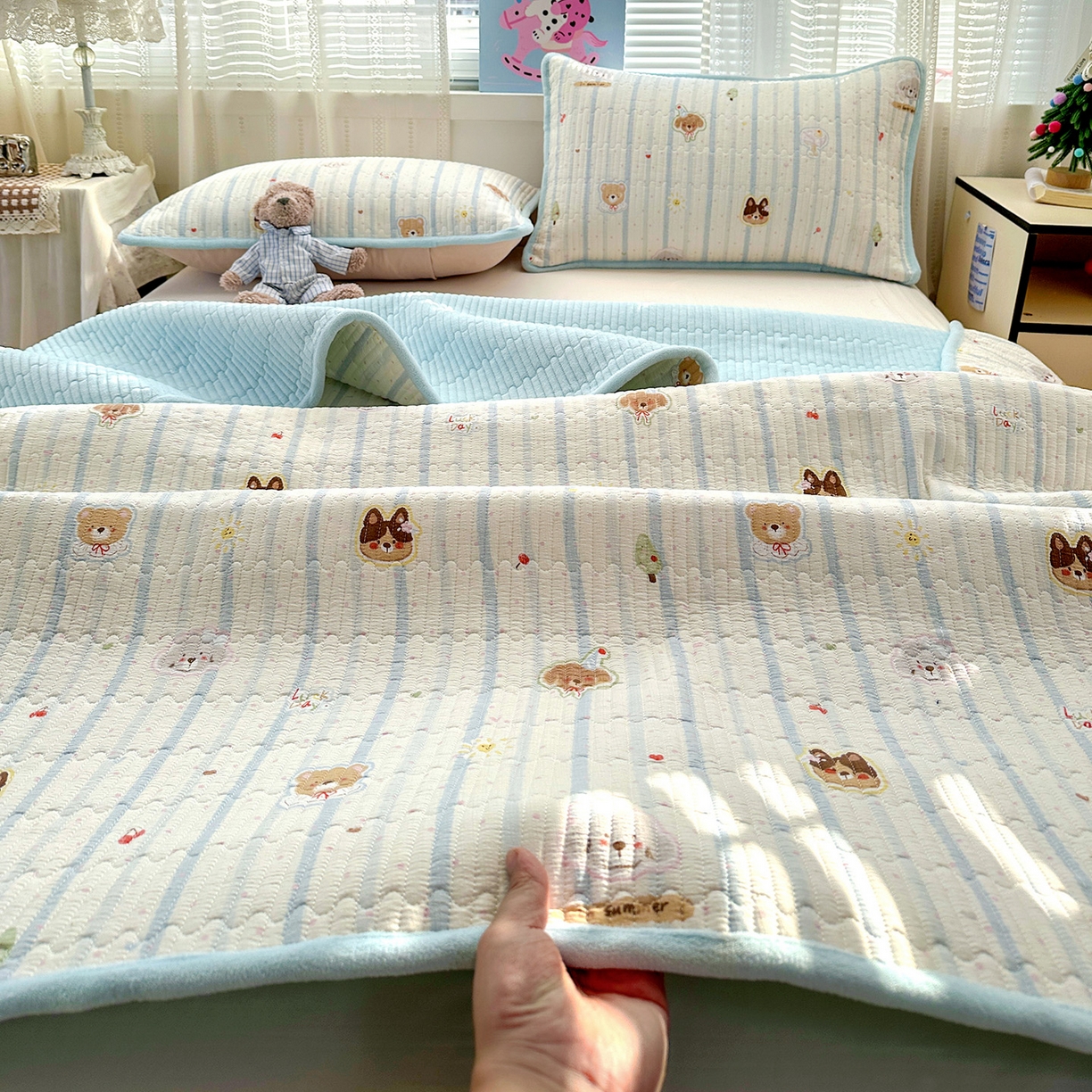 91家纺网 家纺一手货源 找家纺 恒尚居 2026新款A双层纱B牛奶绒床盖双面两用夹棉床单学生床垫床褥子系列二 汪汪队【A双层纱-B牛奶绒】