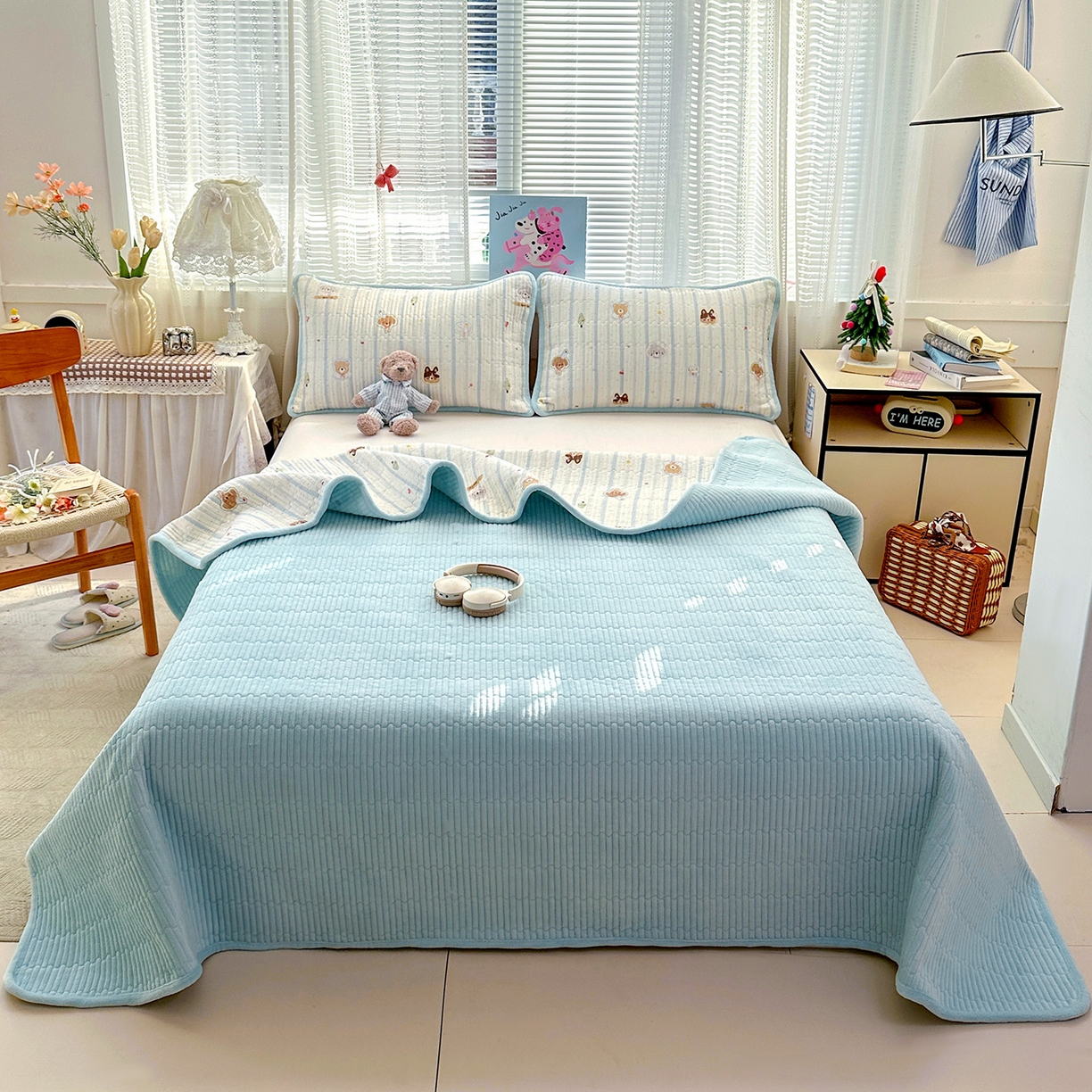 91家纺网 家纺一手货源 找家纺 恒尚居 2026新款A双层纱B牛奶绒床盖双面两用夹棉床单学生床垫床褥子系列二 汪汪队【A双层纱-B牛奶绒】