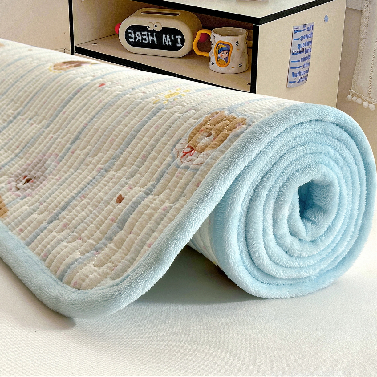 91家纺网 家纺一手货源 找家纺 恒尚居 2026新款A双层纱B牛奶绒床盖双面两用夹棉床单学生床垫床褥子系列二 汪汪队【A双层纱-B牛奶绒】