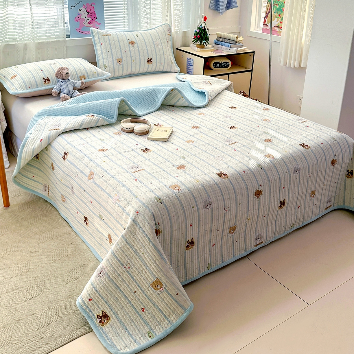 91家纺网 家纺一手货源 找家纺 恒尚居 2026新款A双层纱B牛奶绒床盖双面两用夹棉床单学生床垫床褥子系列二 汪汪队【A双层纱-B牛奶绒】