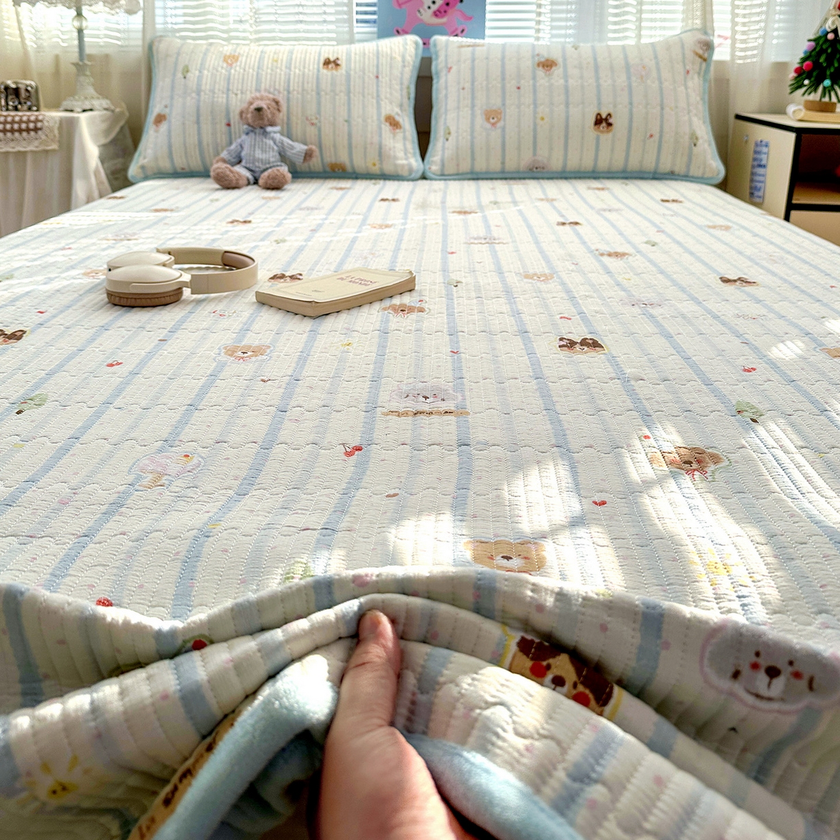 91家纺网 家纺一手货源 找家纺 恒尚居 2026新款A双层纱B牛奶绒床盖双面两用夹棉床单学生床垫床褥子系列二 汪汪队【A双层纱-B牛奶绒】