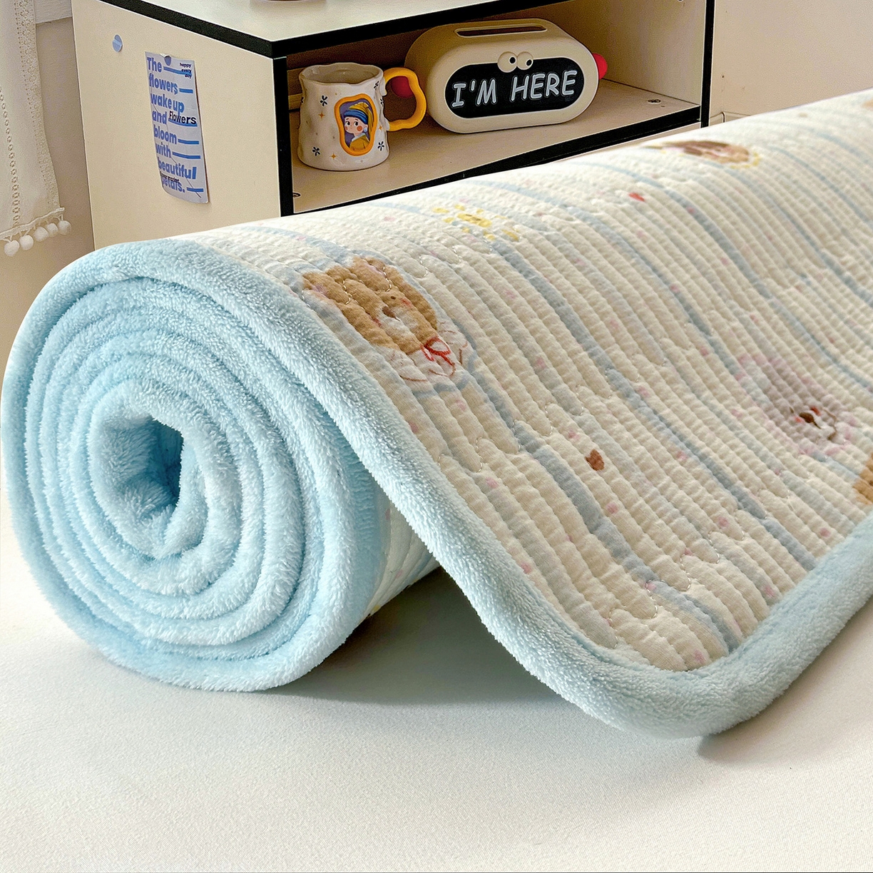 91家纺网 家纺一手货源 找家纺 恒尚居 2026新款A双层纱B牛奶绒床盖双面两用夹棉床单学生床垫床褥子系列二 汪汪队【A双层纱-B牛奶绒】