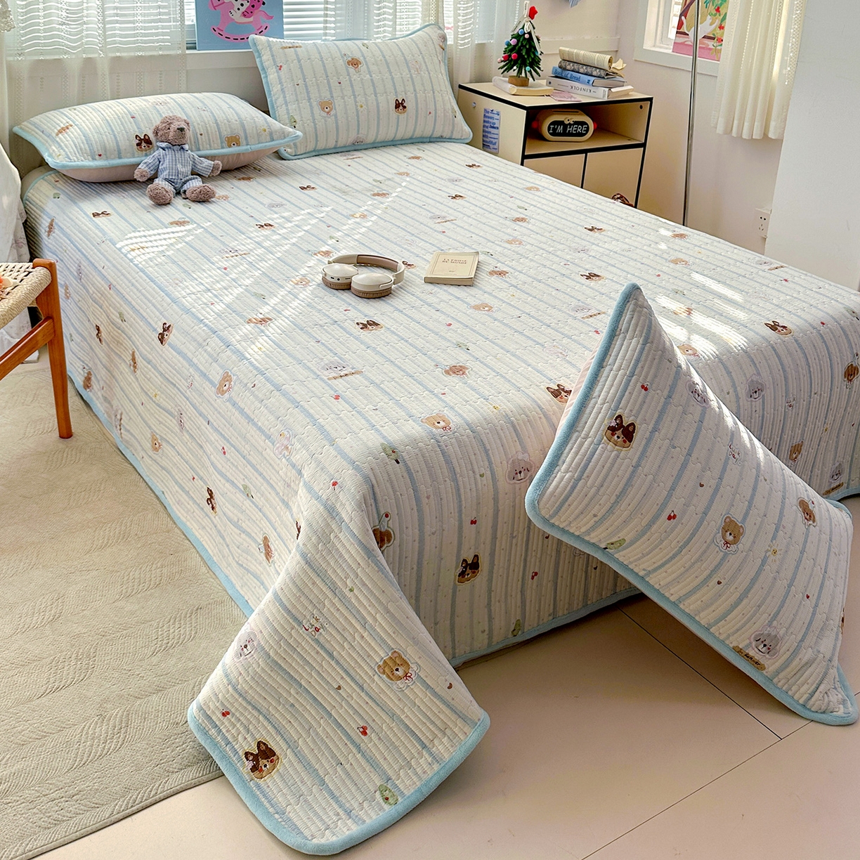 91家纺网 家纺一手货源 找家纺 恒尚居 2026新款A双层纱B牛奶绒床盖双面两用夹棉床单学生床垫床褥子系列二 汪汪队【A双层纱-B牛奶绒】