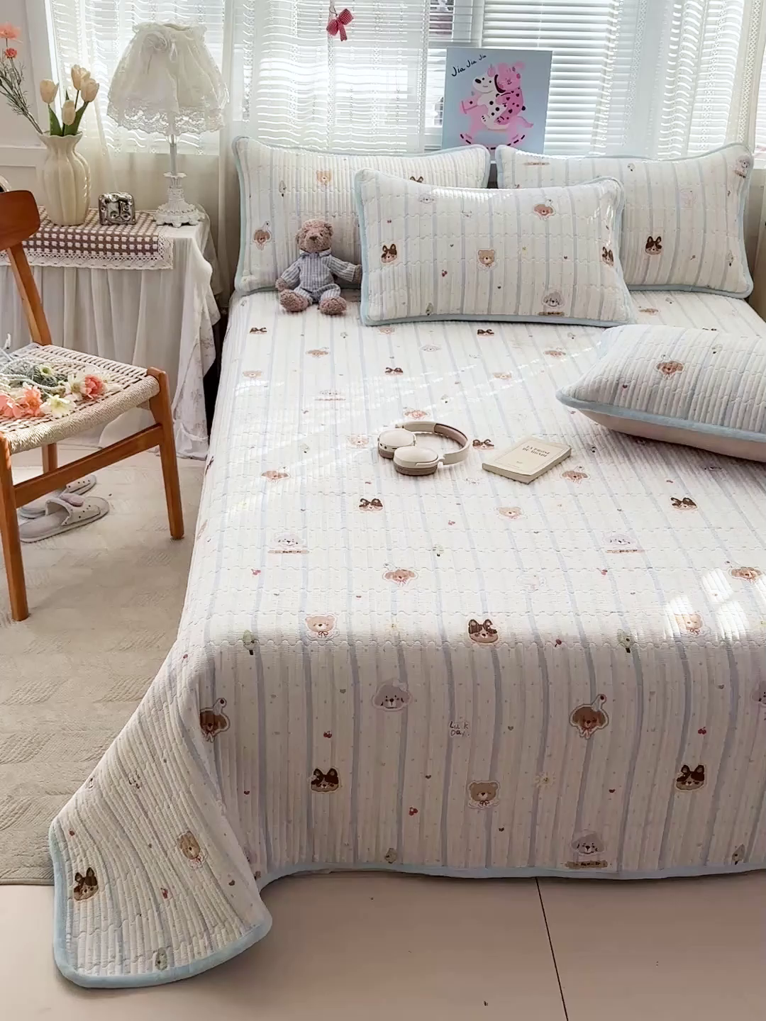 91家纺网 家纺一手货源 找家纺 恒尚居 2026新款A双层纱B牛奶绒床盖双面两用夹棉床单学生床垫床褥子系列二 汪汪队【A双层纱-B牛奶绒】