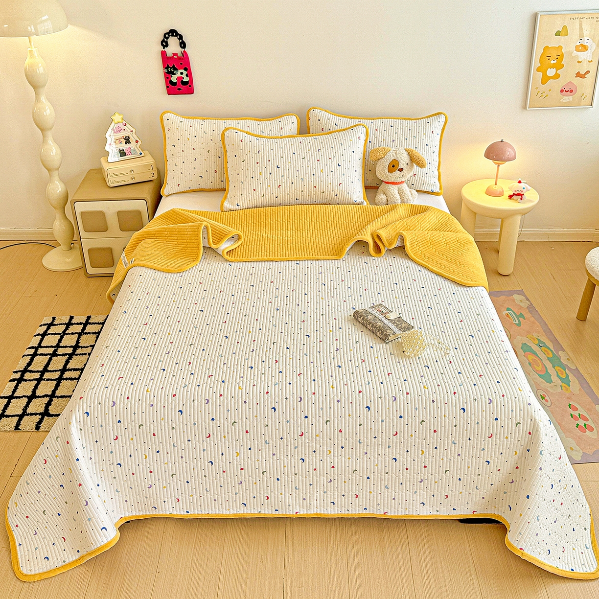 恒尚居 2026新款A双层纱B牛奶绒床盖双面两用夹棉床单学生床垫床褥子系列二 星月【A双层纱-B牛奶绒】