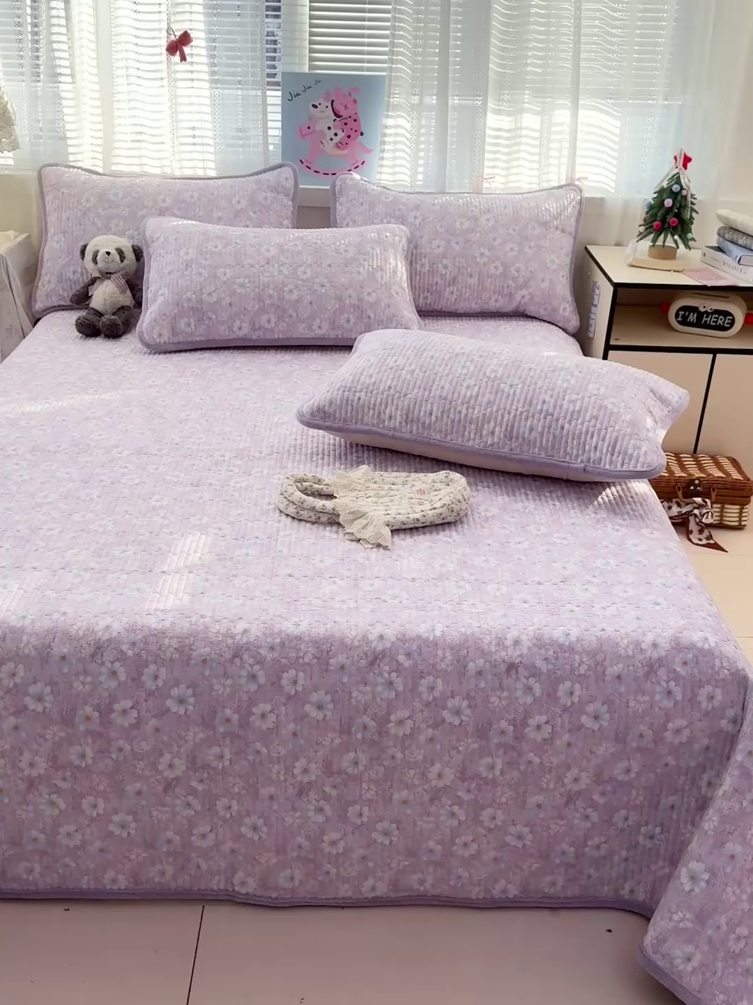 91家纺网 家纺一手货源 找家纺 恒尚居 2026新款A双层纱B牛奶绒床盖双面两用夹棉床单学生床垫床褥子系列二 紫罗花【A双层纱-B牛奶绒】