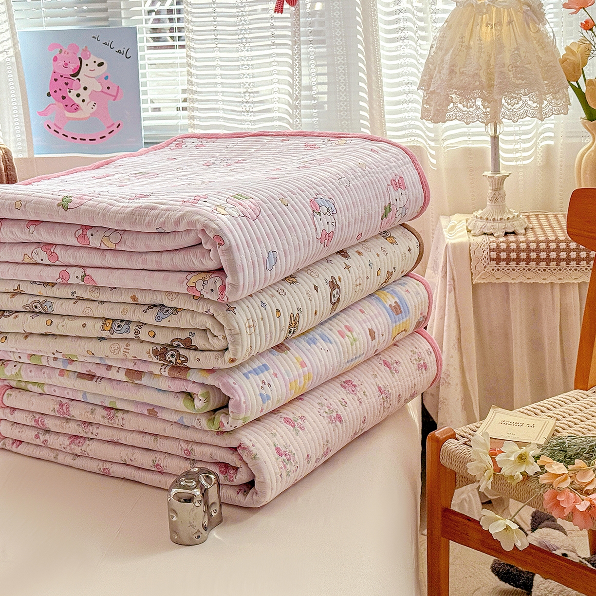 91家纺网 家纺一手货源 找家纺 恒尚居 2026新款A双层纱B牛奶绒床盖双面两用夹棉床单学生床垫床褥子系列二 组合图仅供参考不可下单