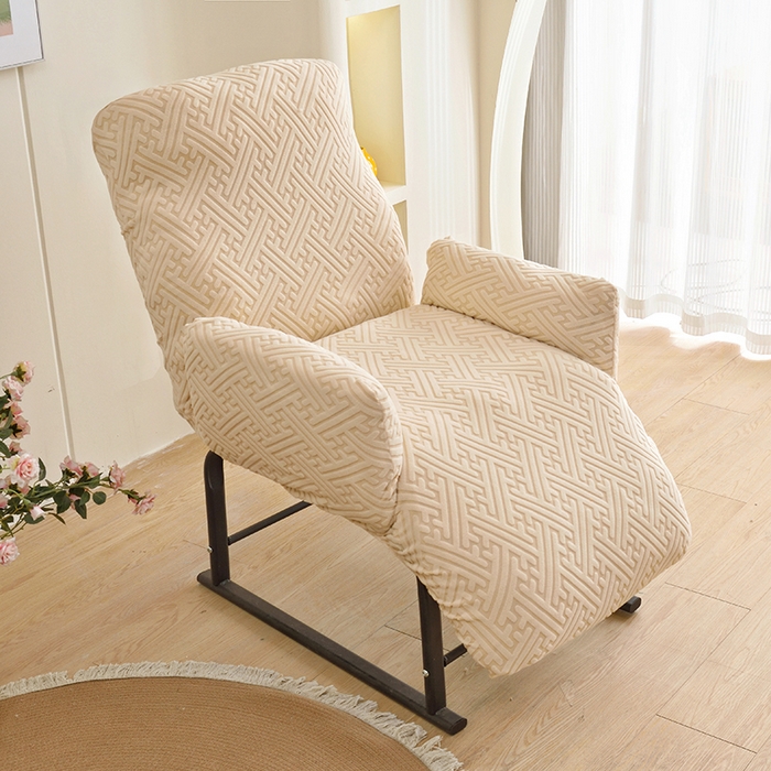 91家纺网 家纺一手货源 找家纺 启博家纺 2025新款磨毛提花绒功能款办公躺椅套 米白