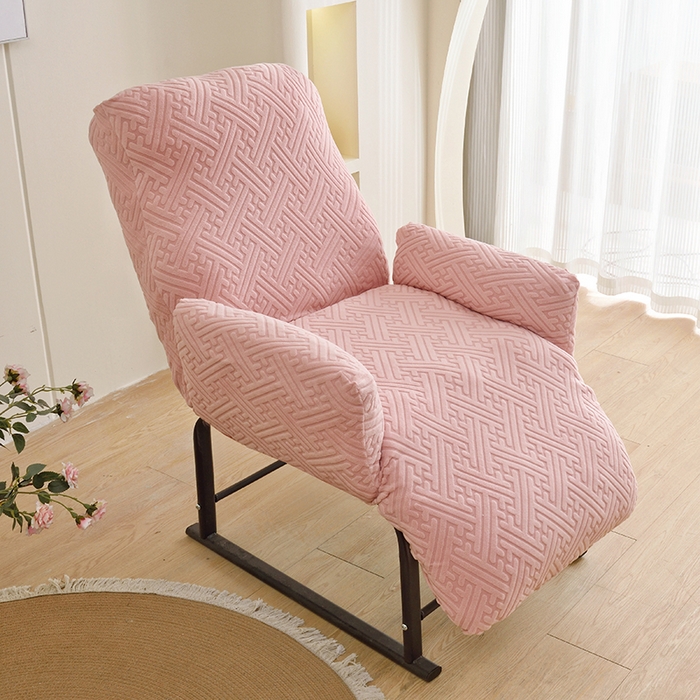 91家纺网 家纺一手货源 找家纺 启博家纺 2025新款磨毛提花绒功能款办公躺椅套 桃粉